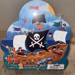 72 Piece Kids Pirate Ship Jigsaw Puzzle And 2 Swashbuckling Story Book Set - New